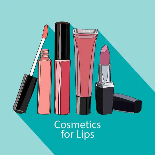 Cosmetics for lips - some lip gloss and lipstick — Stock Vector