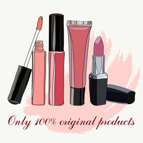 Cosmetics for lips - some lip gloss and lipstick — Stock Vector