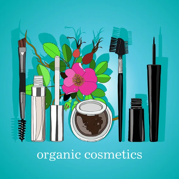 Conjunto de cosméticos orgânicos de costas azuis verticais —  Vetores de Stock