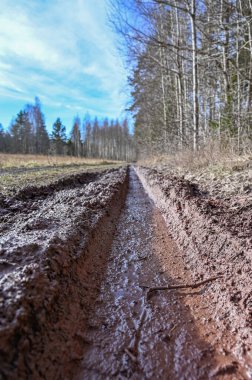 Toprak yolda derin tekerlek izleri