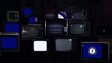 Retro TV duvarında Kentucky bayrağı var. Koyu mavi tonda. Yakınlaştır.  