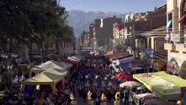Cochabamba Bolivia 2019 Tancerze Parady Kolorowe Zespoły Marszowe Festiwalu Virgin — Wideo stockowe