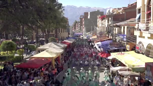 Cochabamba Bolivia 2019 Tanečníci Průvody Barevné Pochodové Kapely Festivalu Panny — Stock video