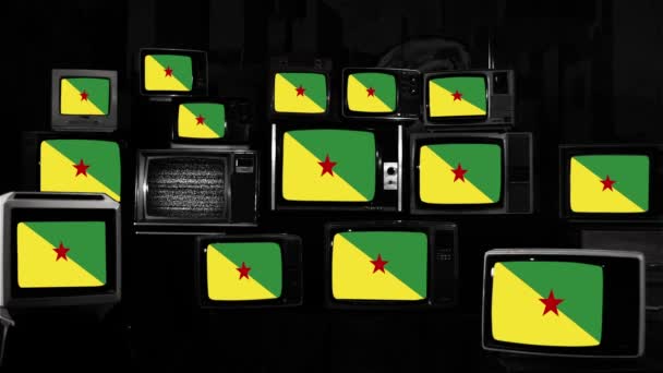 Vlag Van Frans Guyana Vintage Televisies — Stockvideo