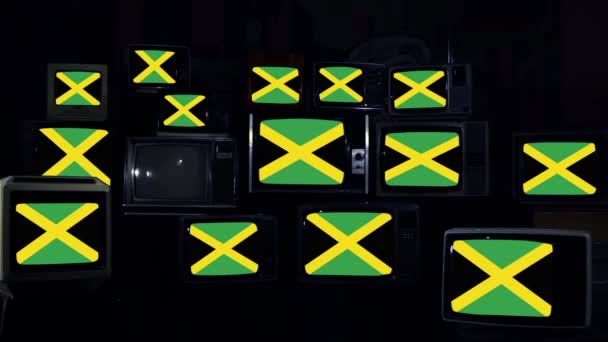 Vlag Van Jamaica Vintage Televisies Donkerblauwe Toon — Stockvideo