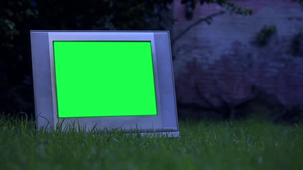 Old Green Screen Green Grass Evening You Can Replace Green — Stock Video