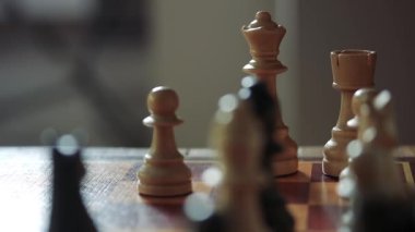 Chess Board With Wooden Pieces. Close-Up.  