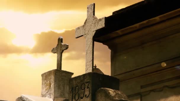 Old Crosses Sunset Recoleta Cemetery Buenos Aires Argentina Zoom — Vídeo de stock