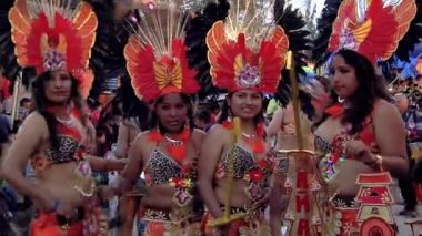 COCHABAMBA / BOLIVIA - August, 2019:  Bolivian Women wearing Carnival Costumes at the Virgin of Urkupia Carnival. 