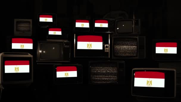 Retro Televizyonlarda Mısır Bayrakları — Stok video