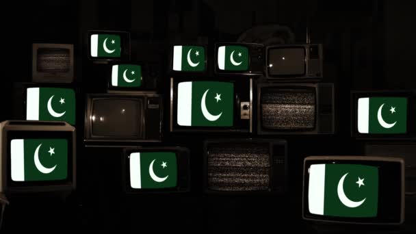 Флаги Пакистана Ретро Телевизорах — стоковое видео