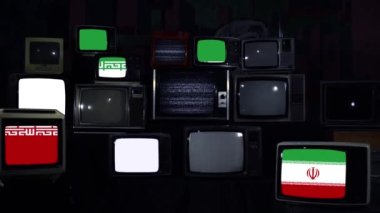 İran Bayrağı ve Vintage Televizyon. Mavi Koyu Ton. Yakınlaştır. 