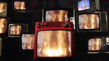 Apollo 11 Görev Birçok Eski Eski Televizyonda Görüldü. NASA tarafından desteklenen bu videonun elementleri.  