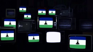 Retro televizyonlarda Lesotho bayrağı. Koyu mavi tonda. Yakınlaştır. 