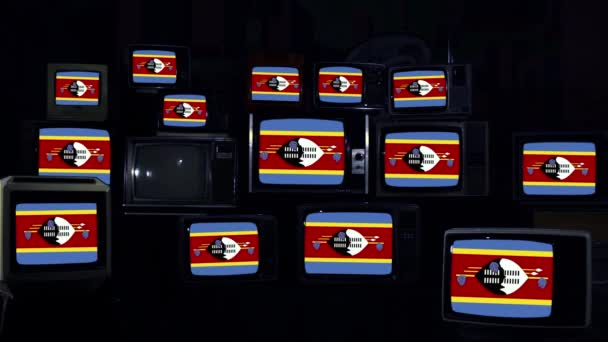 Drapeau Eswatini Sur Les Téléviseurs Rétro Tone Bleu Foncé — Video