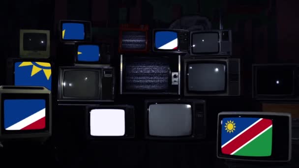 Bandeira Namíbia Tvs Retro Tom Azul Escuro Ampliar — Vídeo de Stock