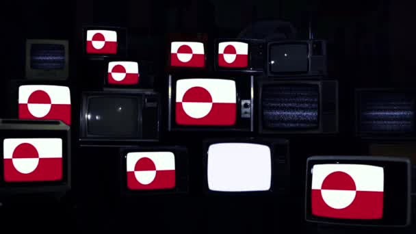 Grönländische Flagge Und Retro Fernseher — Stockvideo