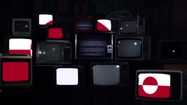 Grönländische Flagge Und Retro Fernseher — Stockvideo