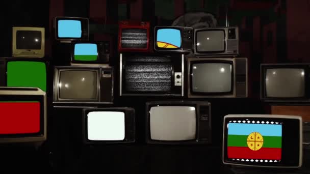 Bandeiras Mapuche Retro Tvs — Vídeo de Stock