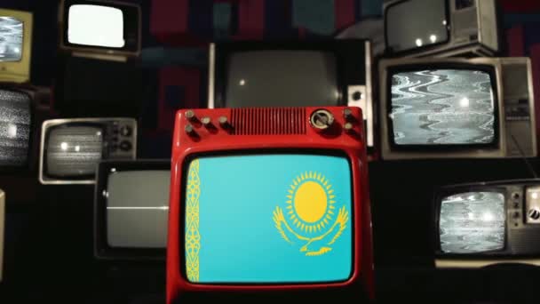 Flagi Kazachstanu Telewizorów Retro — Wideo stockowe