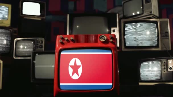 Zászló Észak-Korea és Retro TV.
