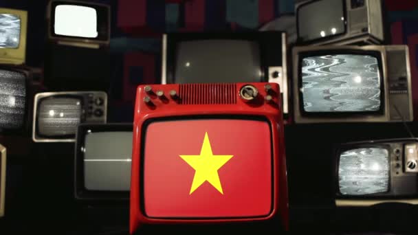 Banderas Vietnam Televisores Retro — Vídeo de stock