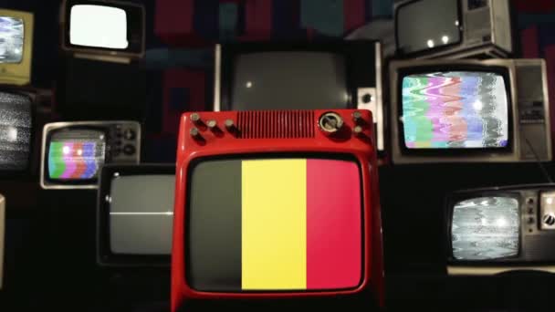 Belgische Flagge Auf Retro Fernsehern Vergrößern — Stockvideo