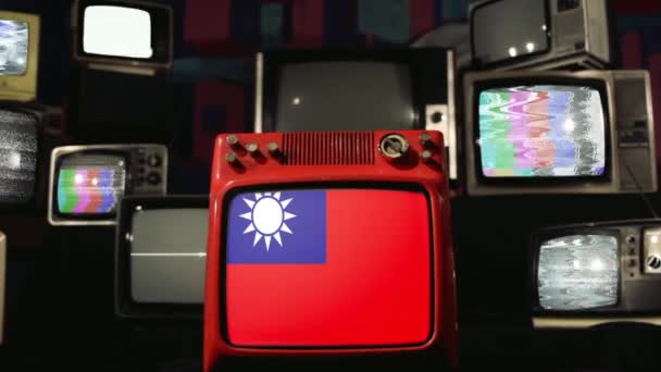 Flagge Taiwans Auf Retro Fernsehern Vergrößern — Stockvideo