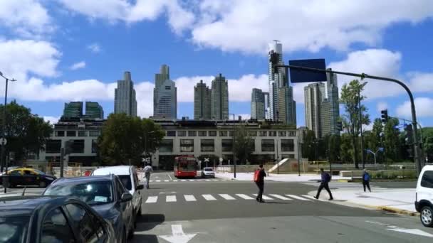 Street Skyscrapers Puerto Madero Neighbourhood Buenos Aires Argentina Full — Stock Video
