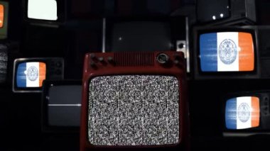 New York ve Retro Televizyonlarının Bayrakları.  
