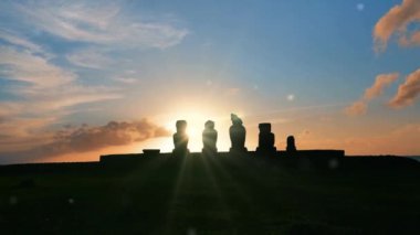 Moais in Easter Island at Sunset, Ahu Tahai.  