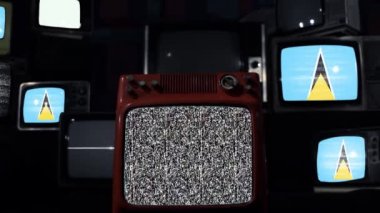 Retro TV 'de Aziz Lucia bayrağı. Koyu mavi tonda. Uzaklaştır.  