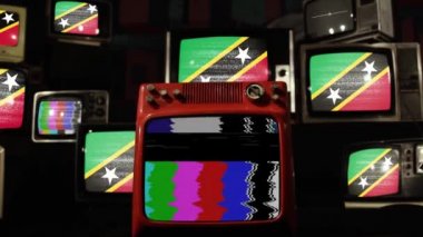 Saint Kitts ve Nevis Bayrağını gösteren Çoklu Retro Ekranlar