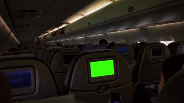 Monitor Green Screen Passenger Seat Airplane Zoom You Can Replace — Stock Video