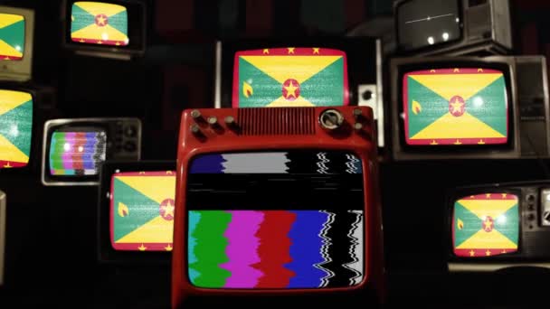 复古电视上的格林纳达国旗 — 图库视频影像