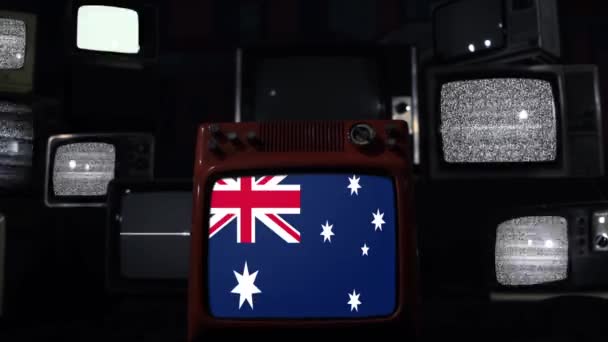 复古电视墙上的澳大利亚国旗 放大放大 — 图库视频影像