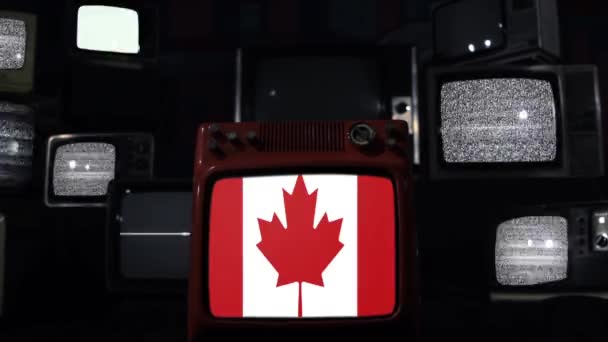 Banderas Canadienses Muro Televisión Retro Ampliar — Vídeo de stock
