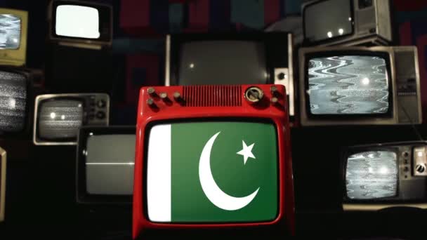 Pakistans Och Retro Televisions Flaggor — Stockvideo