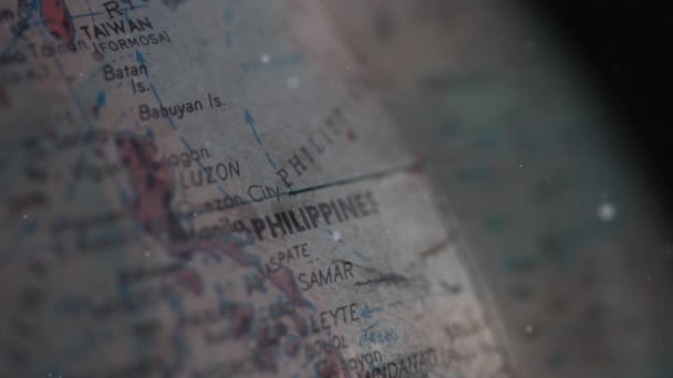 Karta Över Filippinerna Old Vintage Globe Map Närbild Zooma — Stockvideo