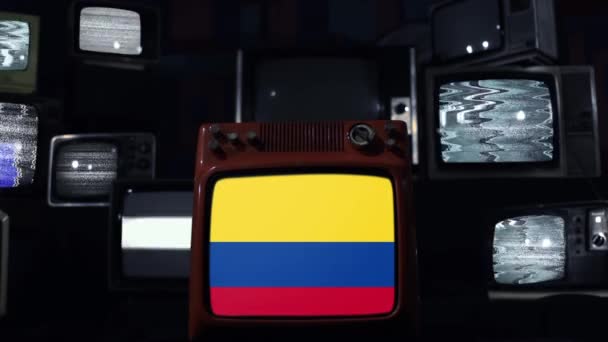 Флаги Колумбии Ретро Телевизоры — стоковое видео