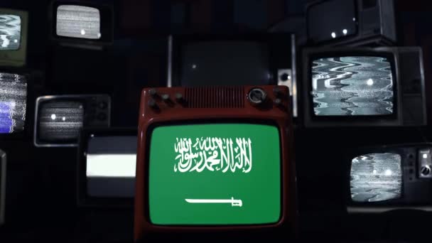 Flaggen Saudi Arabiens Und Retro Fernseher — Stockvideo