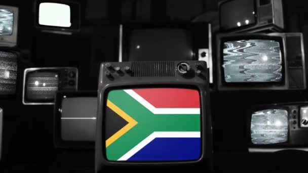 Vlag Van Zuid Afrika Vintage Televisies Donkere Toon — Stockvideo