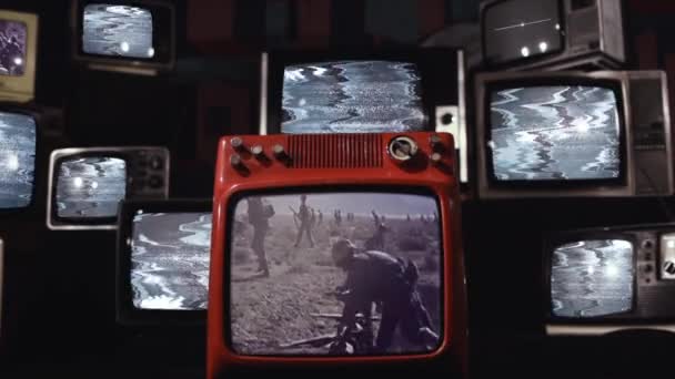 Nuclear Bomb Retro Televisions Imagens Domínio Público Exército Dos Eua — Vídeo de Stock