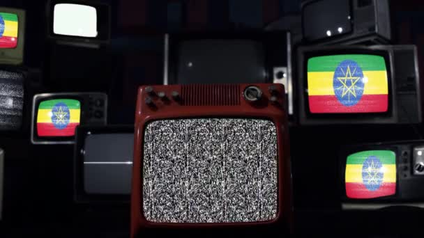埃塞俄比亚国旗和复古电视 — 图库视频影像