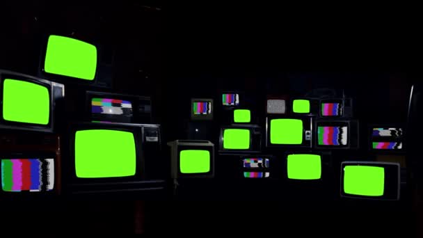 Téléviseurs Rétro Allumés Écrans Verts Dark Tone Vous Pouvez Remplacer — Video