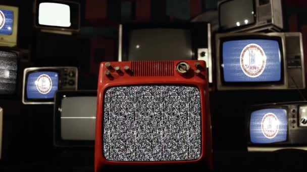 Virginas Och Vintage Televisions Flagga Zooma — Stockvideo