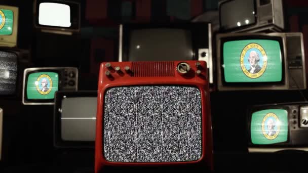 Drapeau État Américain Washington Vintage Televisions Zoom Avant — Video