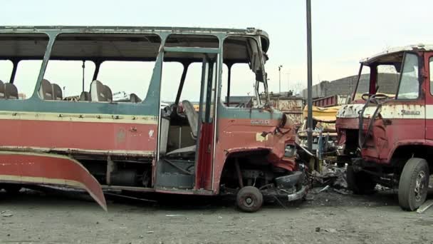Ônibus Passageiros Velhos Scrapyard Nos Arredores Buenos Aires Argentina — Vídeo de Stock