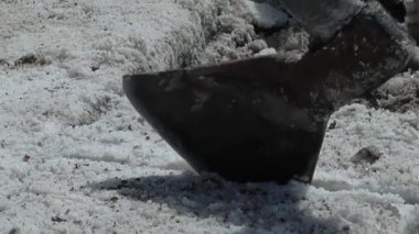 Salinas Grandes Salt Flats, Arjantin 'de tuz blokları çıkaran tuz işçileri. 