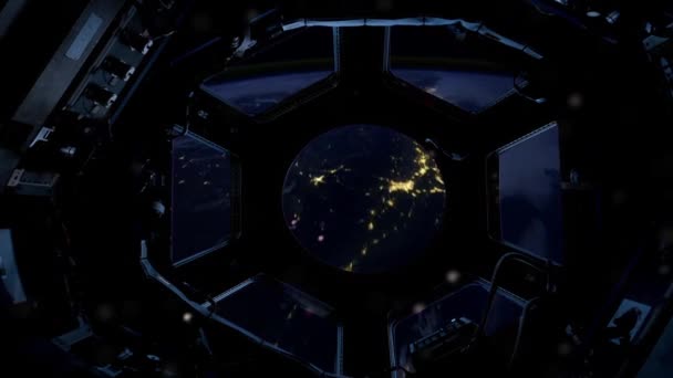 Планета Земля Ночное Время Иллюминатора Международной Космической Станции Элементы Этого — стоковое видео